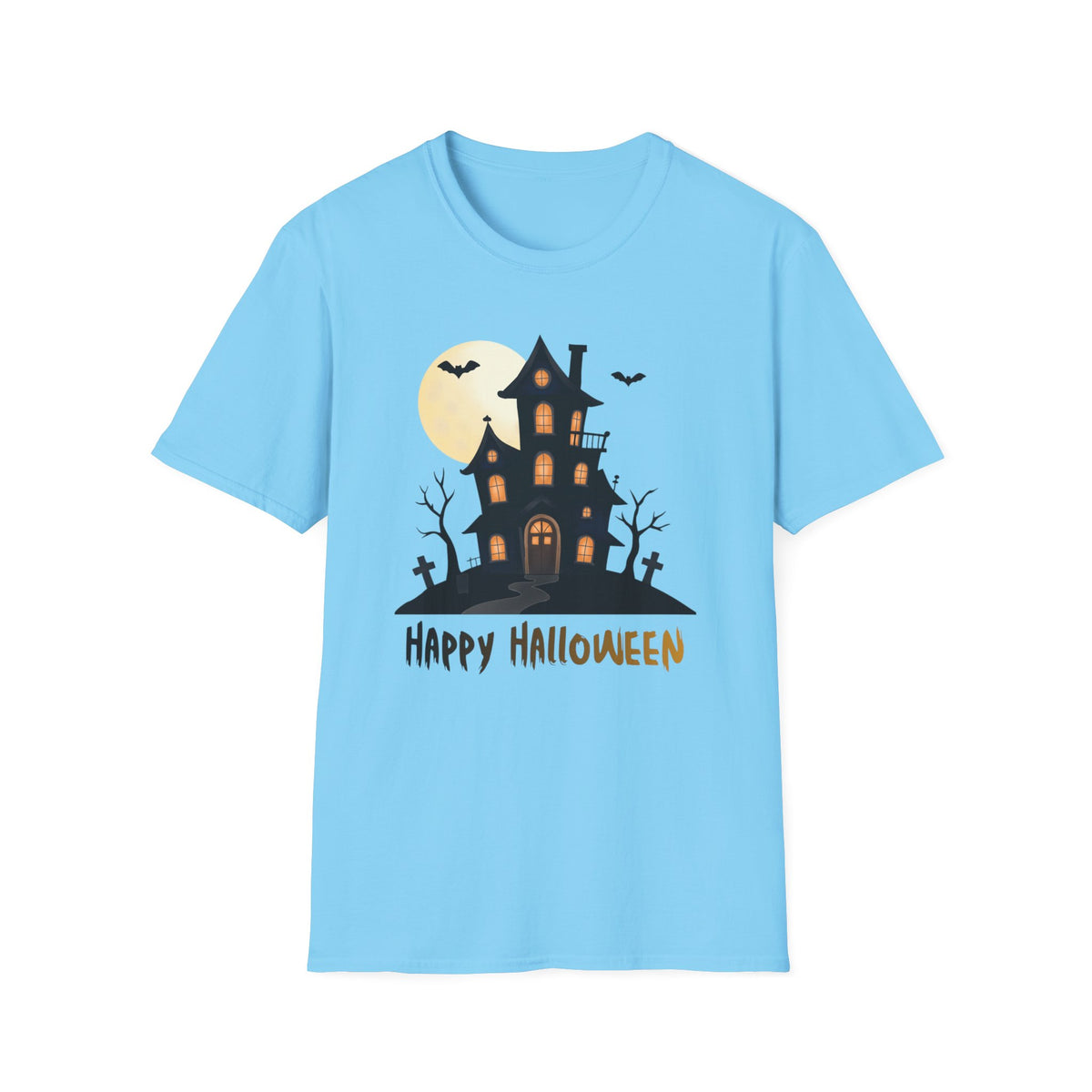 Happy Halloween Haunted House Light Colored Shirt, Spooky Full Moon Halloween