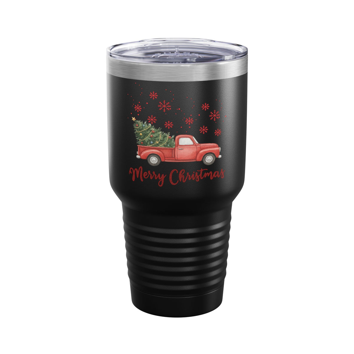Merry Christmas Red Truck 30oz Tumbler, Farmhouse Christmas Cup
