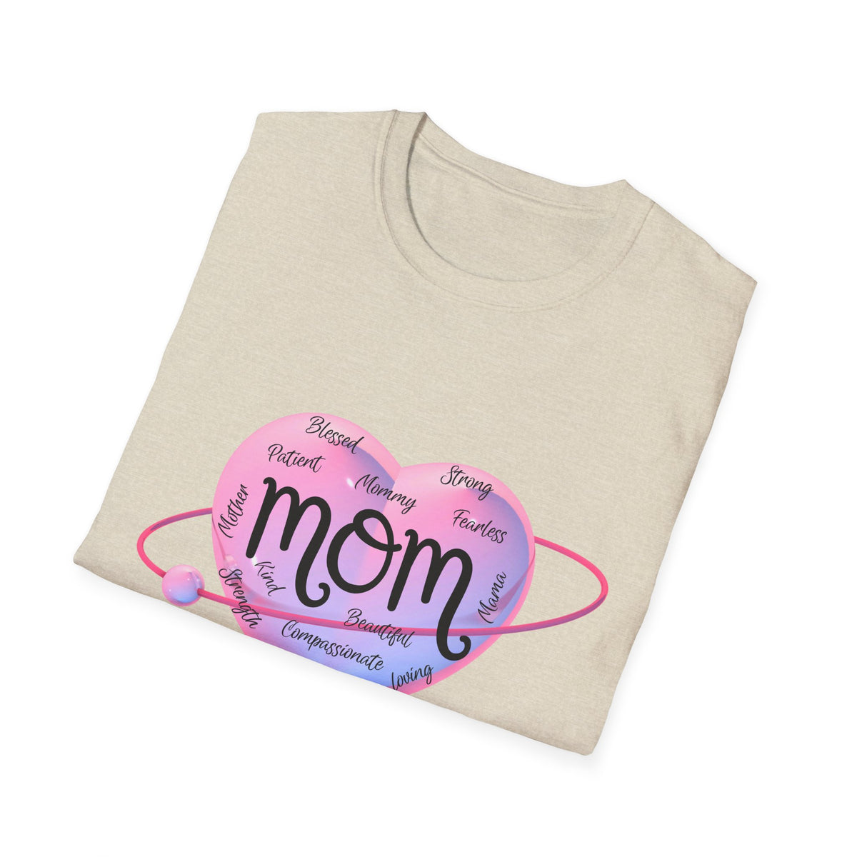Mom Word Art Heart Light Colored Shirt, Pink Heart Mom Tee