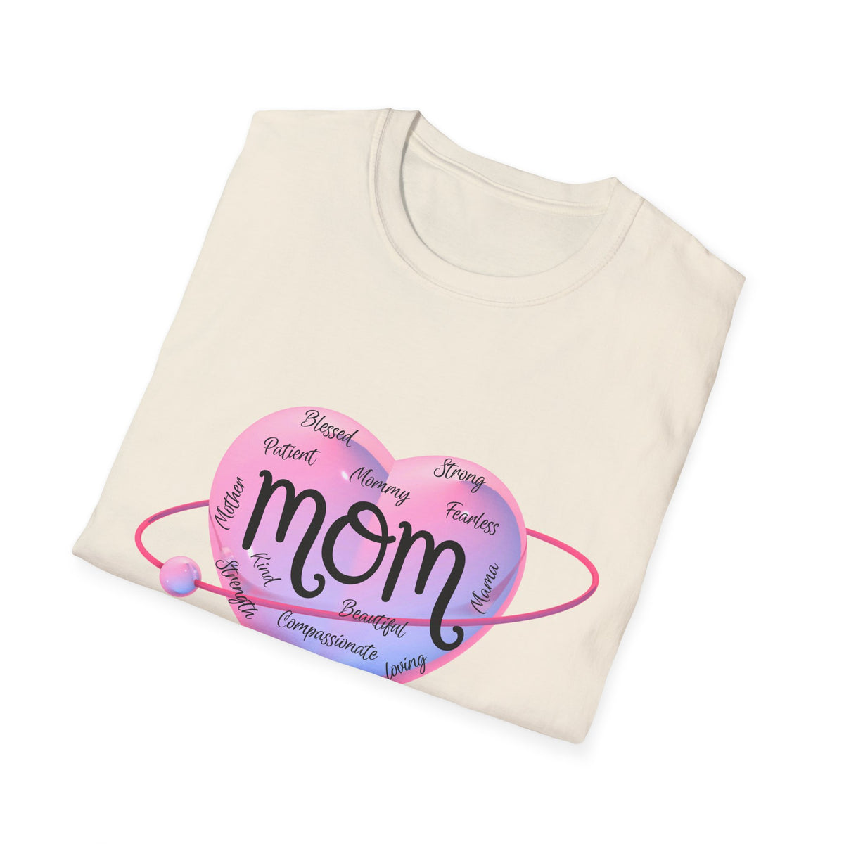 Mom Word Art Heart Light Colored Shirt, Pink Heart Mom Tee