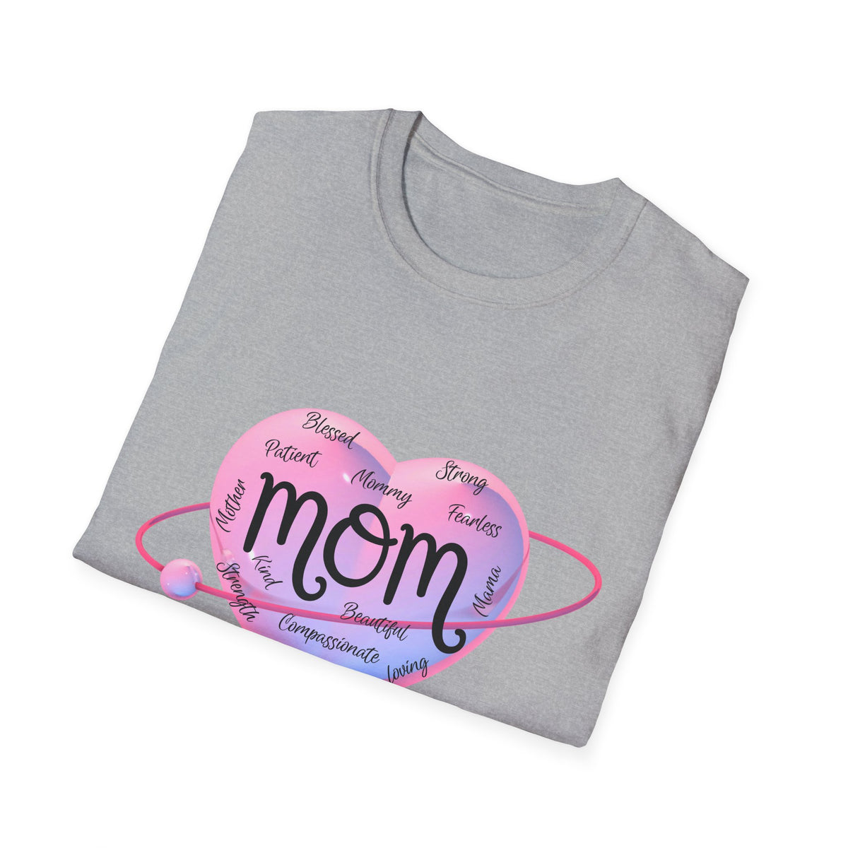 Mom Word Art Heart Light Colored Shirt, Pink Heart Mom Tee