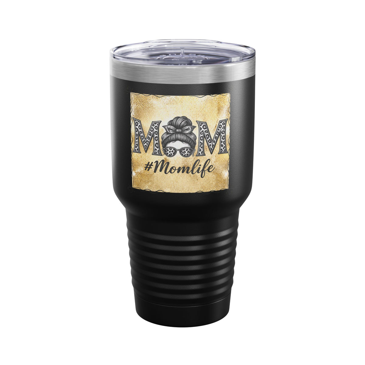 Mom Life Messy Bun 30oz Tumbler, Gold Leopard Mom Cup