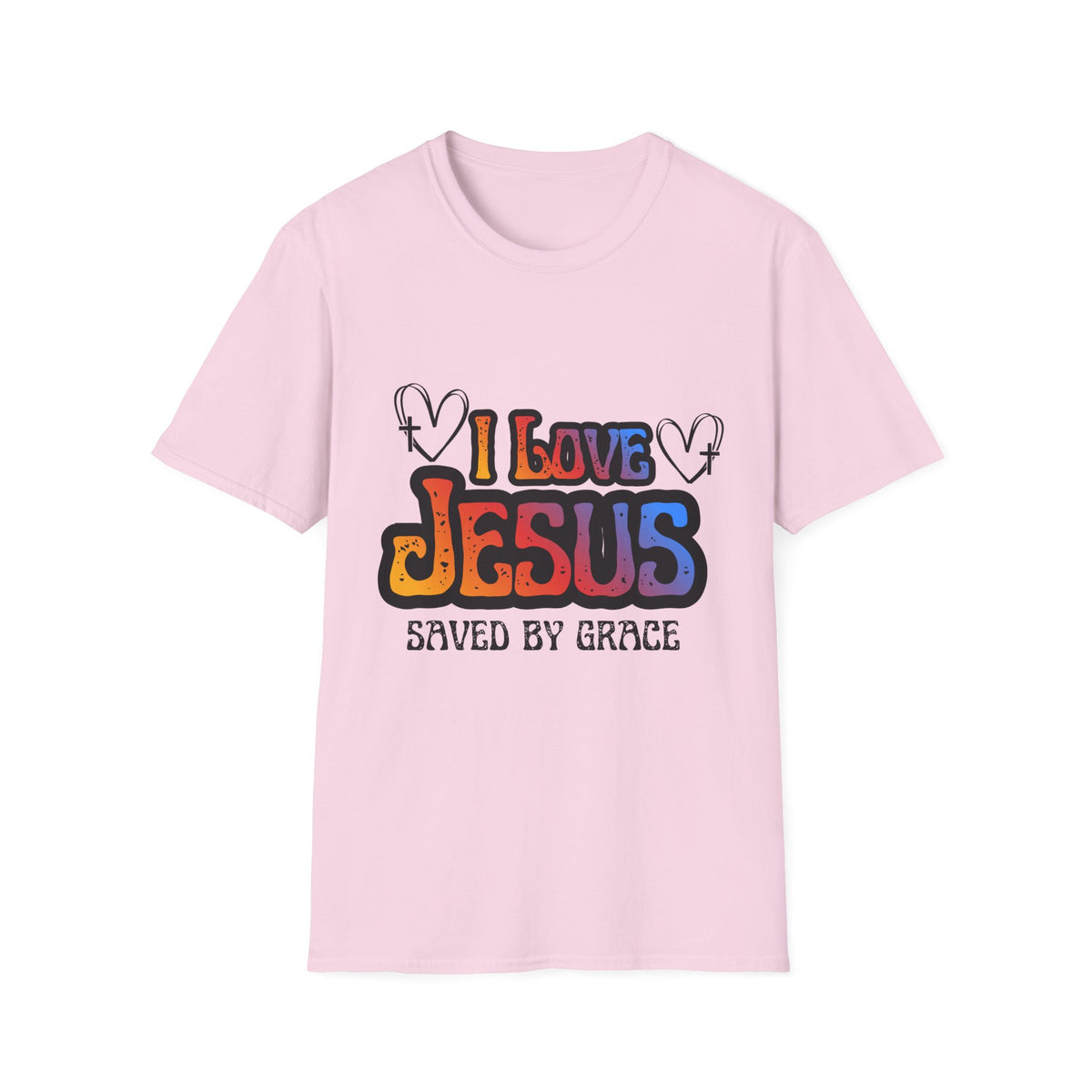 I Love Jesus Shirt, Saved By Grace Colorful Christian Tee