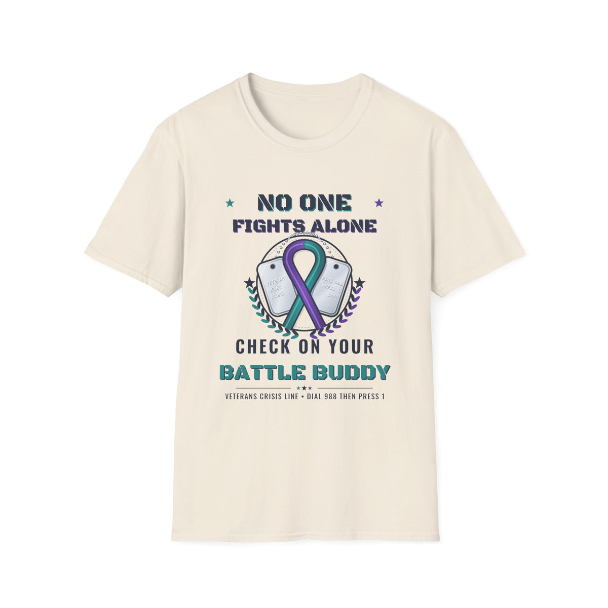 No One Fights Alone Light Colored Shirt, Check On Your Battle Buddy Veteran Tee, Suicide Prevention Awareness