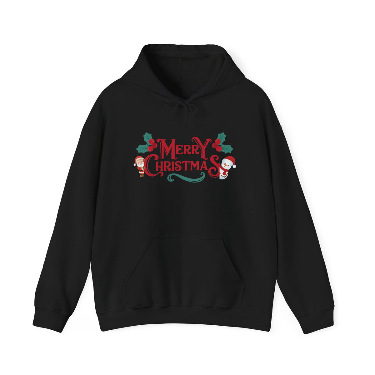 Merry Christmas Santa and Snowman Hoodie, Festive Holiday Sweatshirt