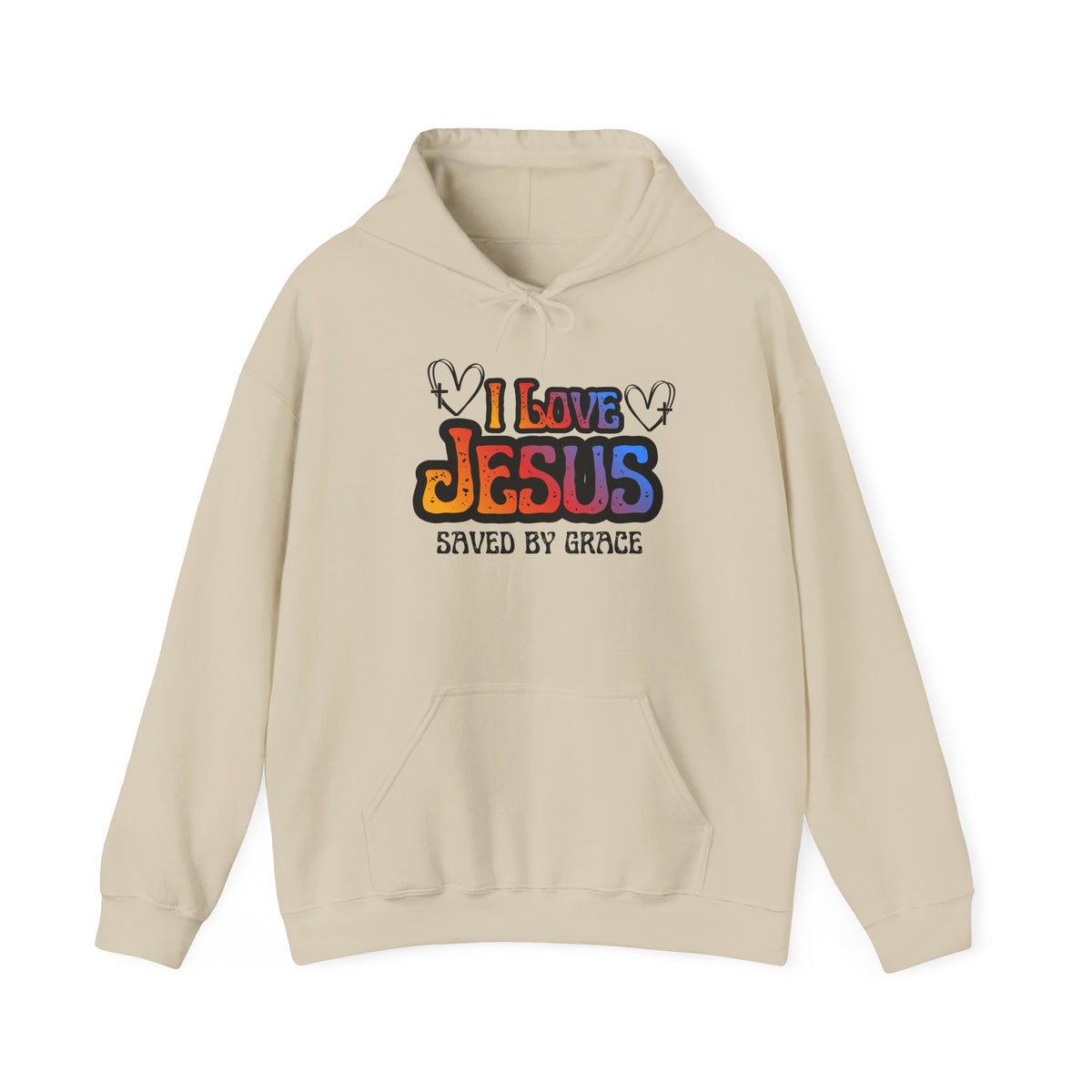 I Love Jesus Hoodie, Saved By Grace Colorful Christian Sweatshirt