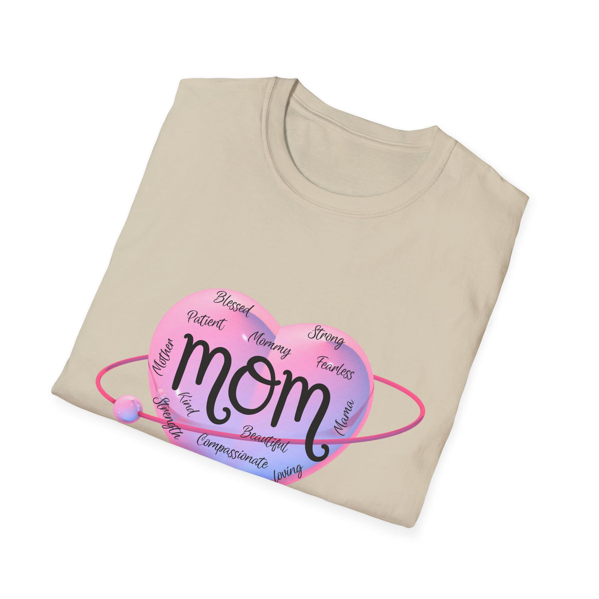 Mom Word Art Heart Light Colored Shirt, Pink Heart Mom Tee