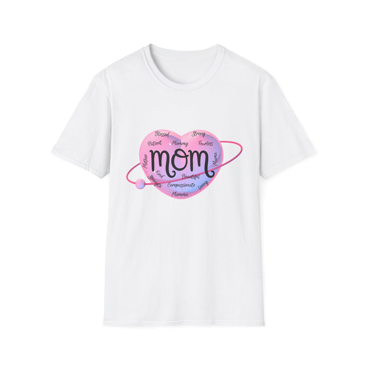 Mom Word Art Heart Light Colored Shirt, Pink Heart Mom Tee