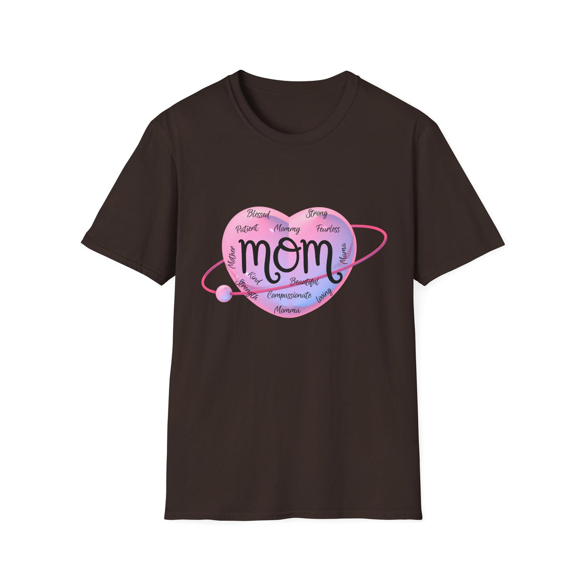 Mom Word Art Heart Light Colored Shirt, Pink Heart Mom Tee
