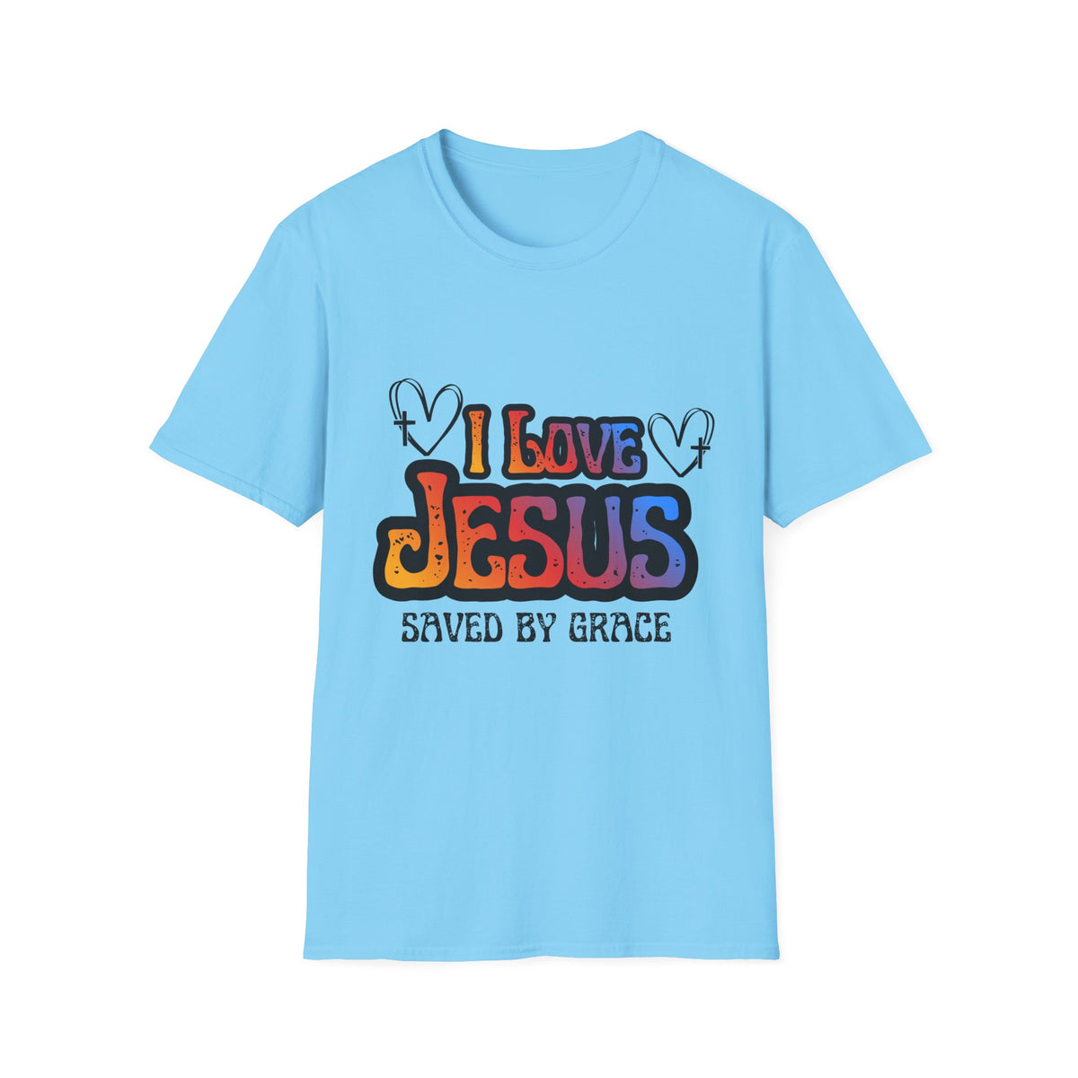 I Love Jesus Shirt, Saved By Grace Colorful Christian Tee