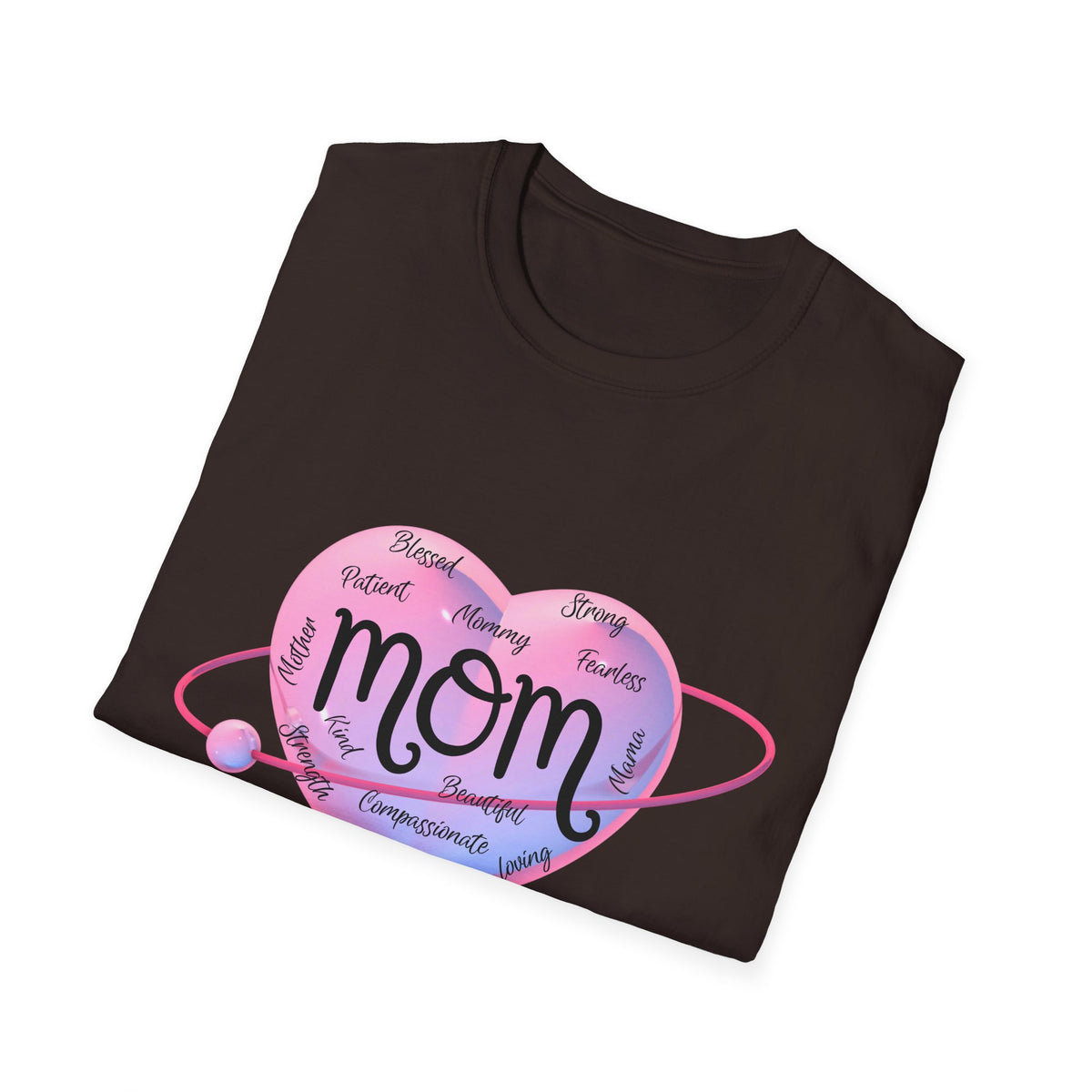 Mom Word Art Heart Light Colored Shirt, Pink Heart Mom Tee