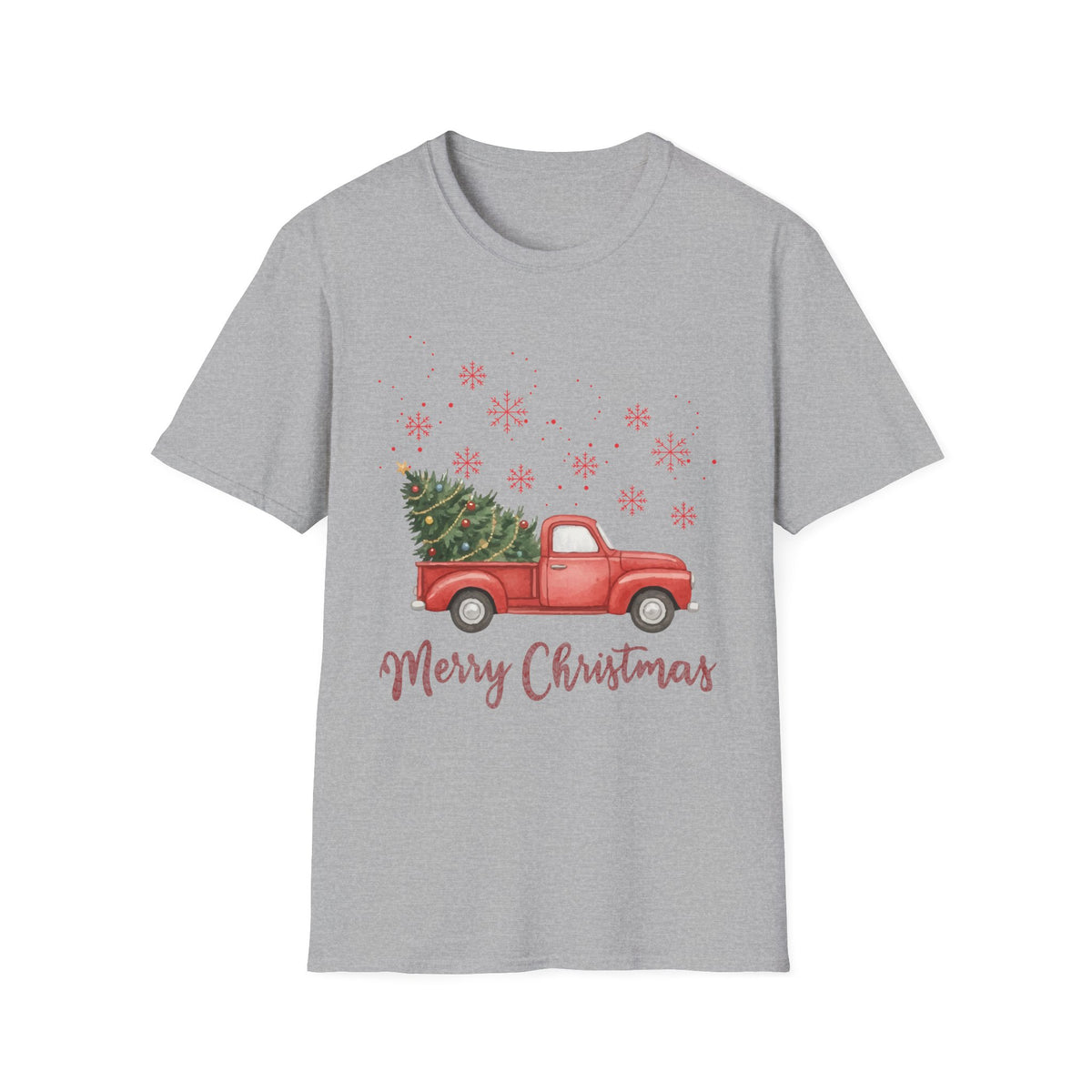 Merry Christmas Red Truck Shirt, Vintage Christmas Tree Truck Tee •