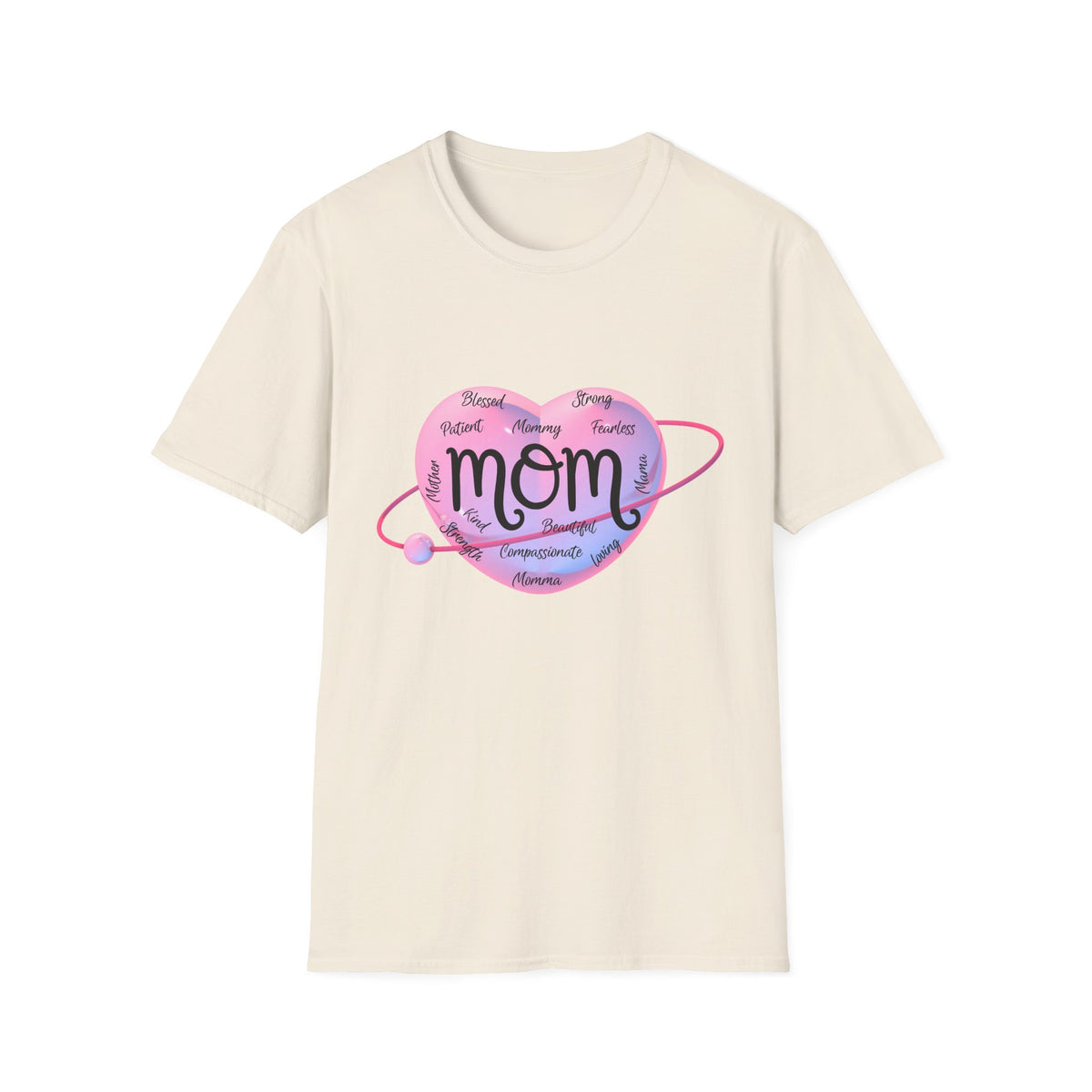 Mom Word Art Heart Light Colored Shirt, Pink Heart Mom Tee
