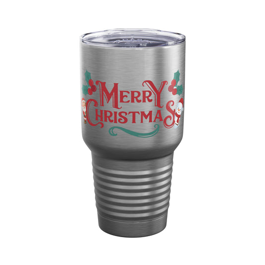 Merry Christmas Santa and Snowman 30oz Tumbler, Holiday Travel Cup