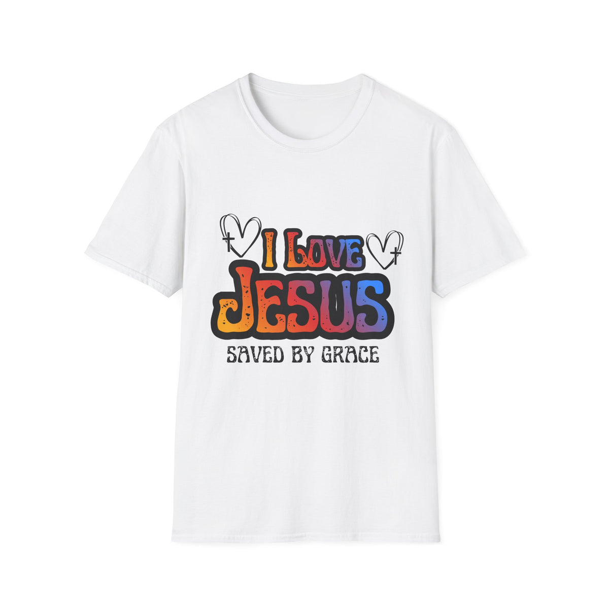I Love Jesus Shirt, Saved By Grace Colorful Christian Tee