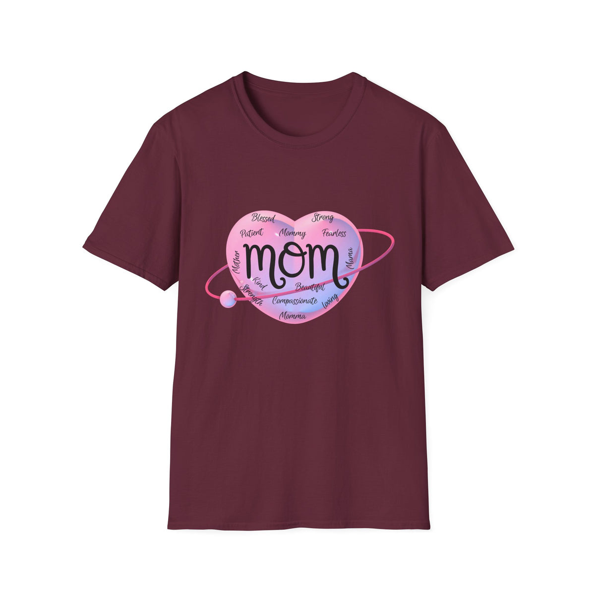 Mom Word Art Heart Light Colored Shirt, Pink Heart Mom Tee