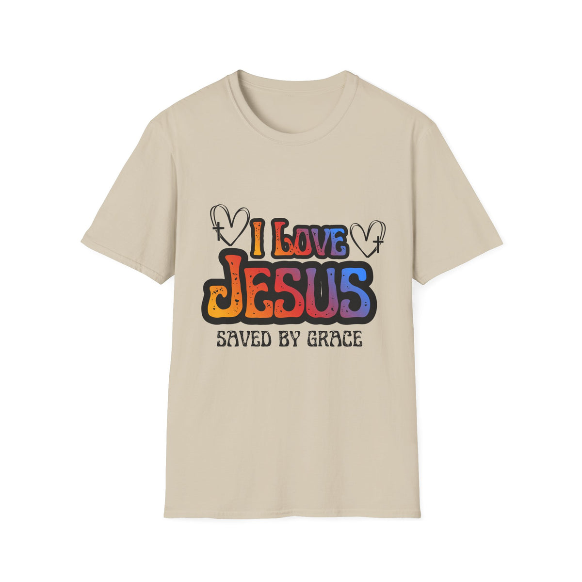 I Love Jesus Shirt, Saved By Grace Colorful Christian Tee