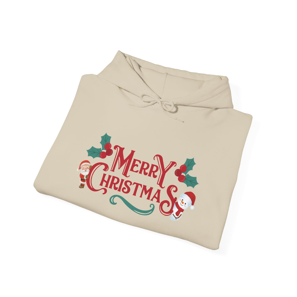 Merry Christmas Santa and Snowman Hoodie, Festive Holiday Sweatshirt