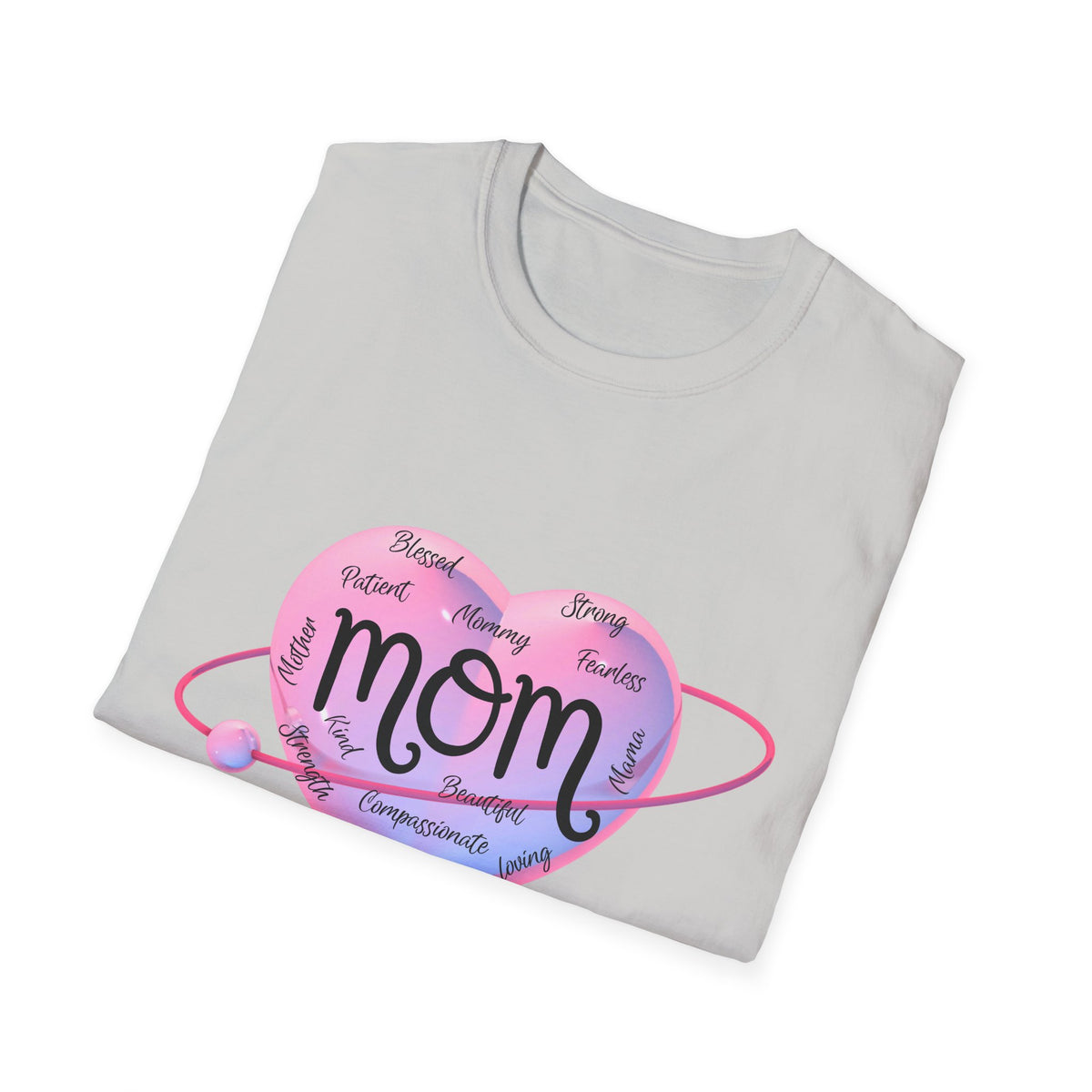 Mom Word Art Heart Light Colored Shirt, Pink Heart Mom Tee
