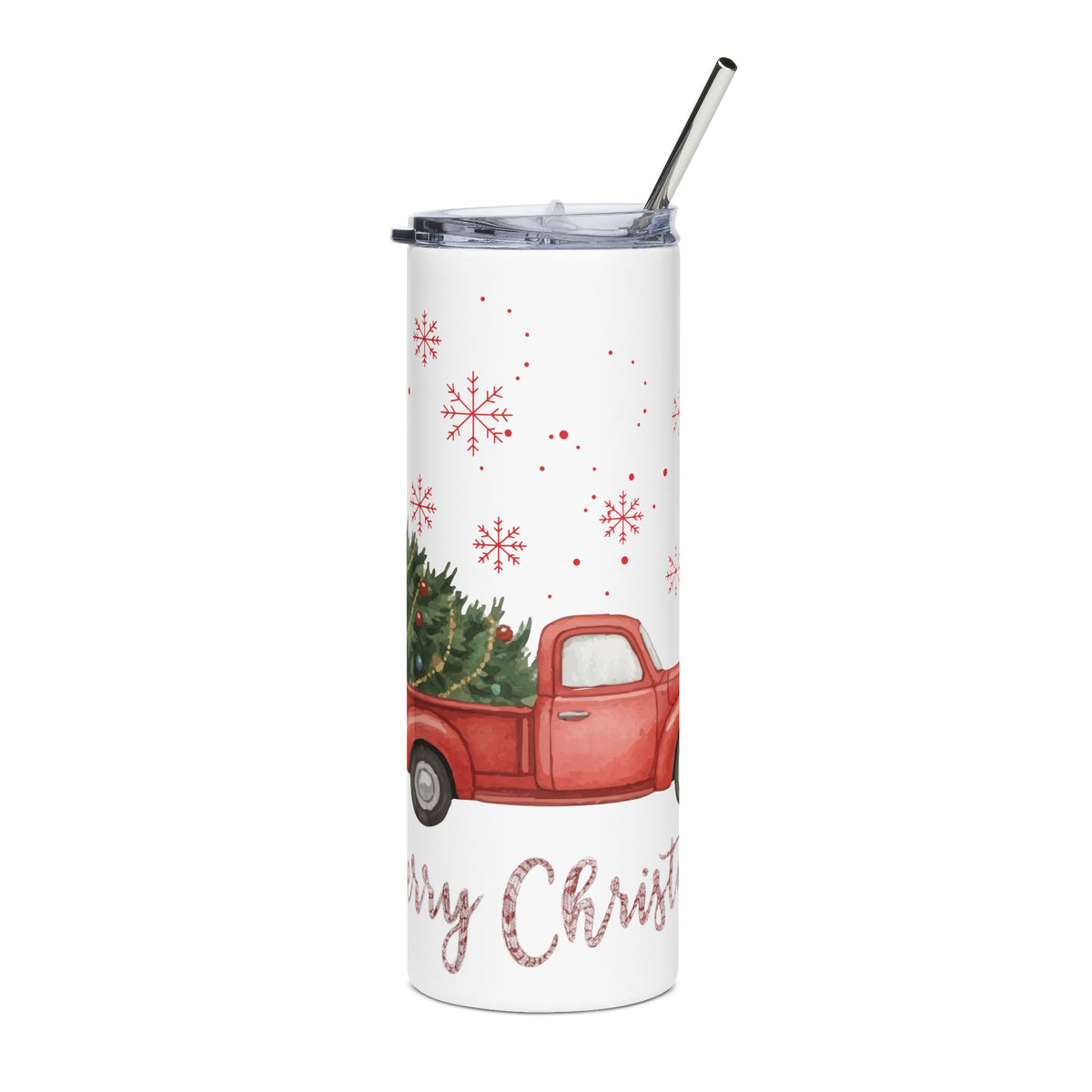 Merry Christmas Red Truck 20oz Tumbler, Farmhouse Christmas Cup