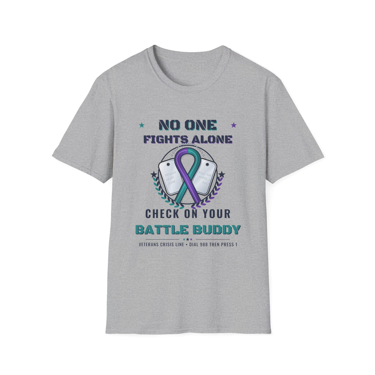 No One Fights Alone Light Colored Shirt, Check On Your Battle Buddy Veteran Tee, Suicide Prevention Awareness