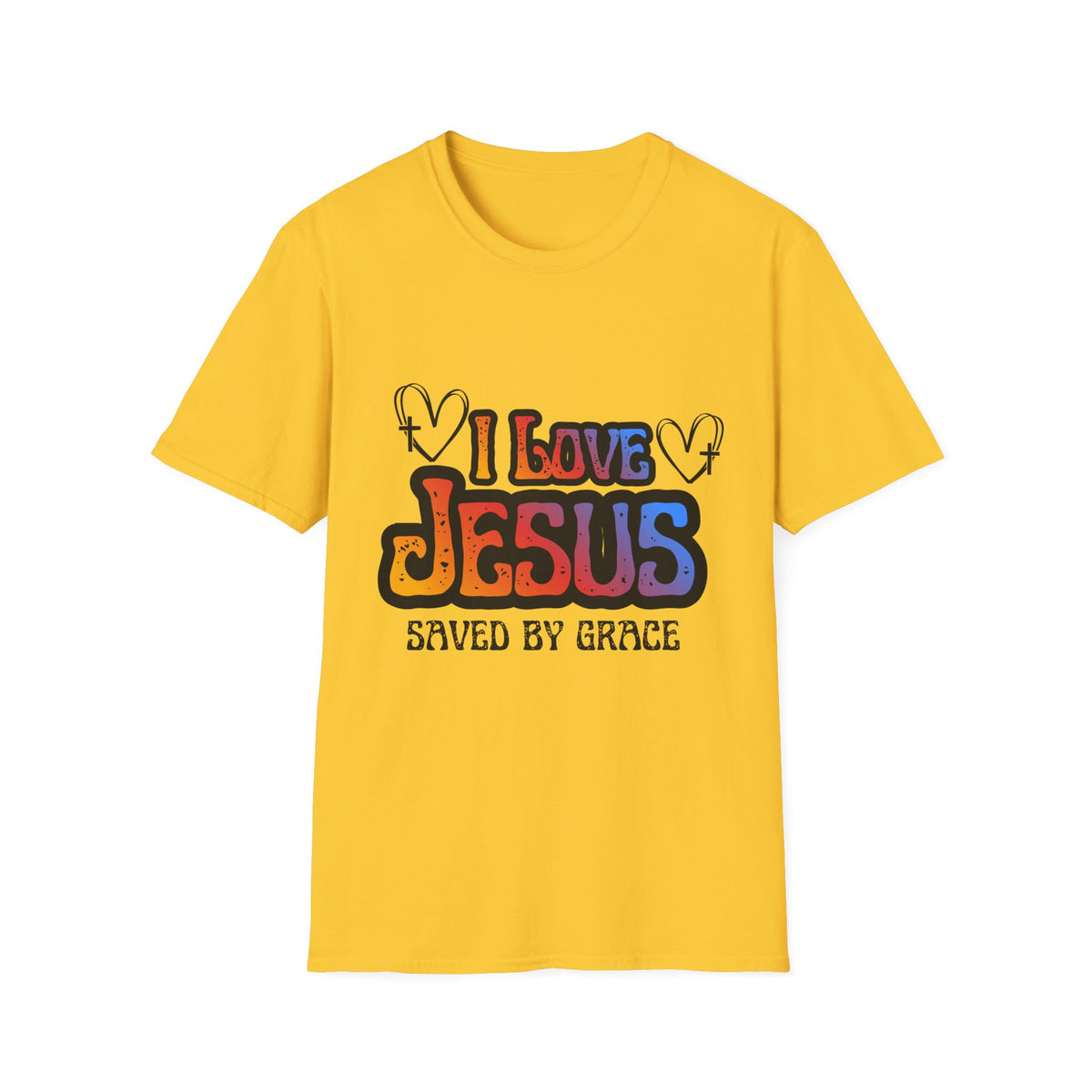I Love Jesus Shirt, Saved By Grace Colorful Christian Tee