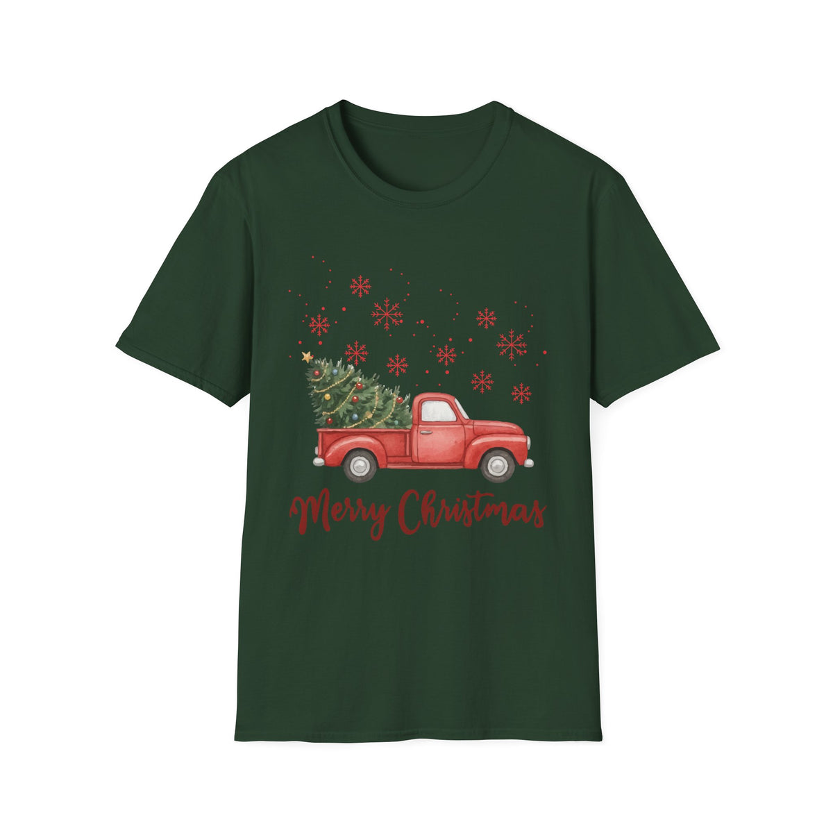 Merry Christmas Red Truck Shirt, Vintage Christmas Tree Truck Tee •