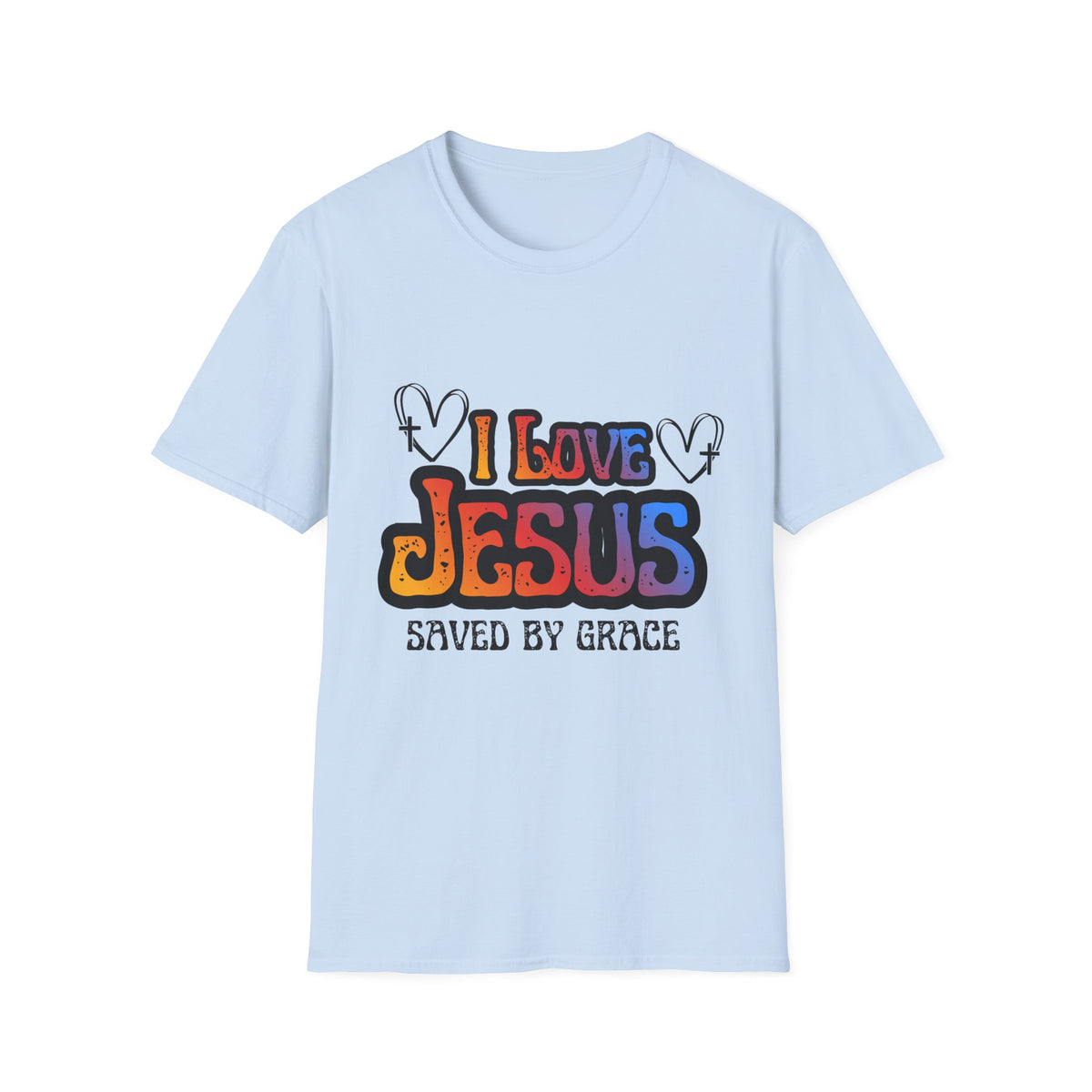 I Love Jesus Shirt, Saved By Grace Colorful Christian Tee
