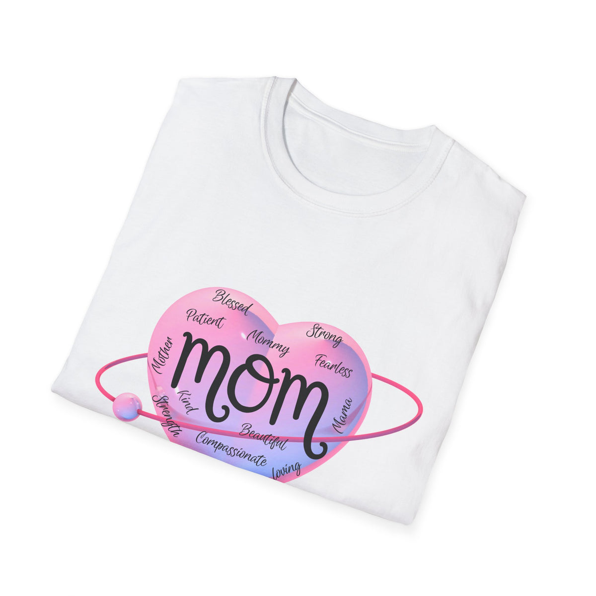 Mom Word Art Heart Light Colored Shirt, Pink Heart Mom Tee