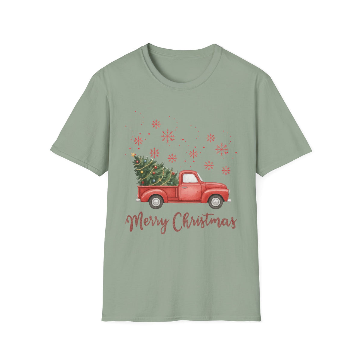 Merry Christmas Red Truck Shirt, Vintage Christmas Tree Truck Tee •
