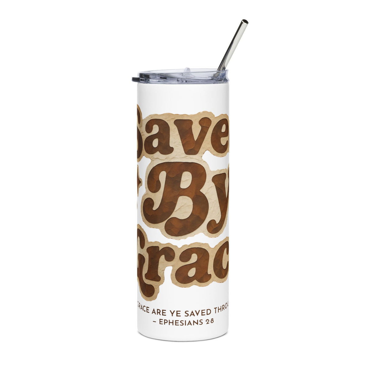 Saved By Grace 20oz Light Colored Tumbler, Ephesians 2:8 Christian Cup