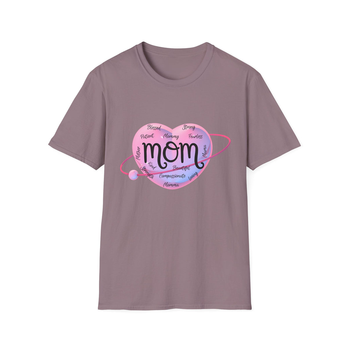 Mom Word Art Heart Light Colored Shirt, Pink Heart Mom Tee