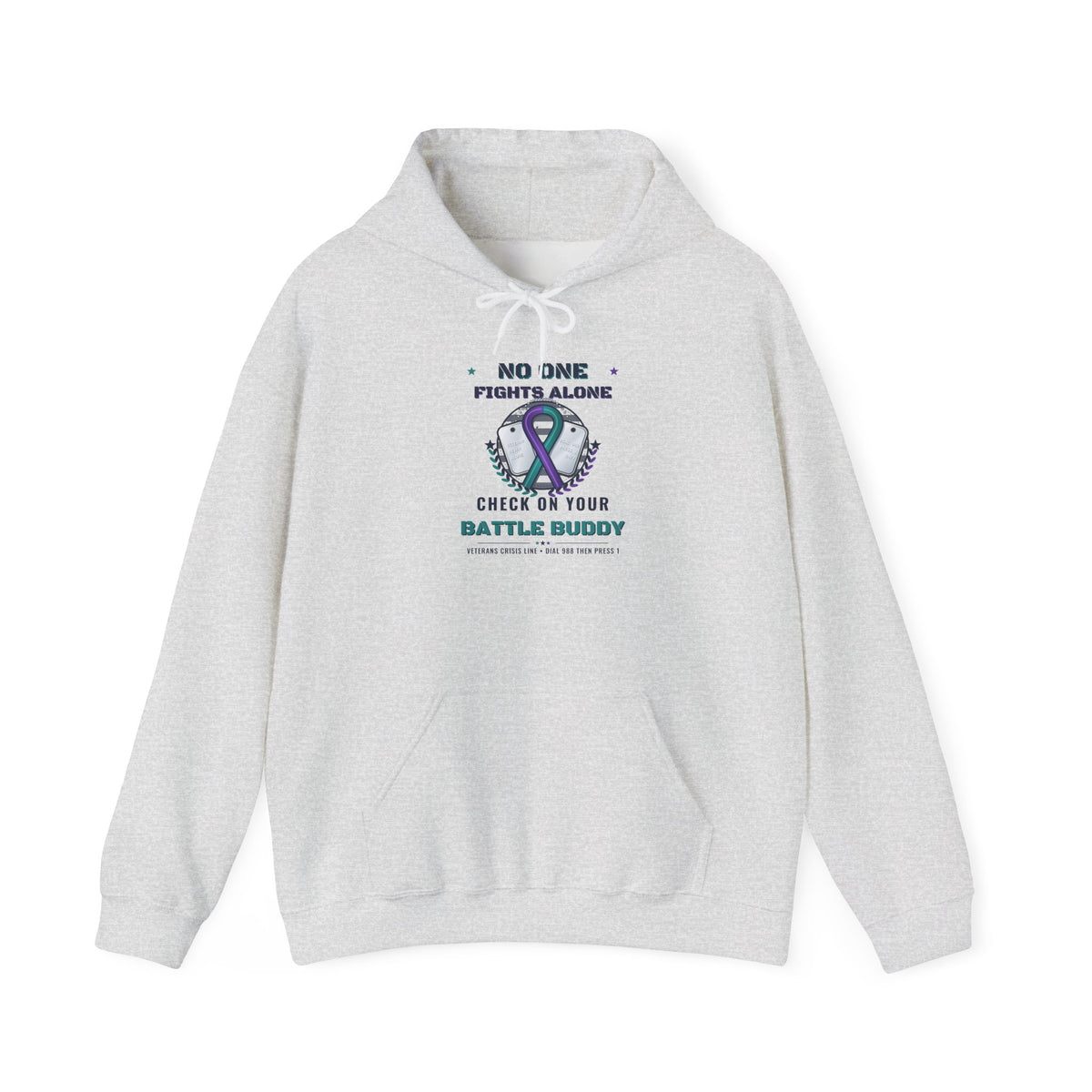 No One Fights Alone Light Colored Hoodie, Check On Your Battle Buddy Veteran Sweatshirt