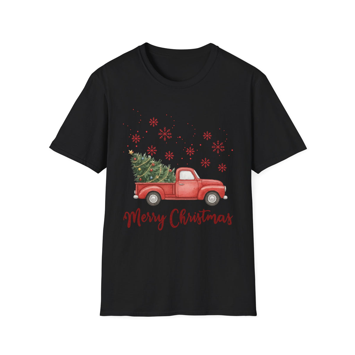 Merry Christmas Red Truck Shirt, Vintage Christmas Tree Truck Tee •
