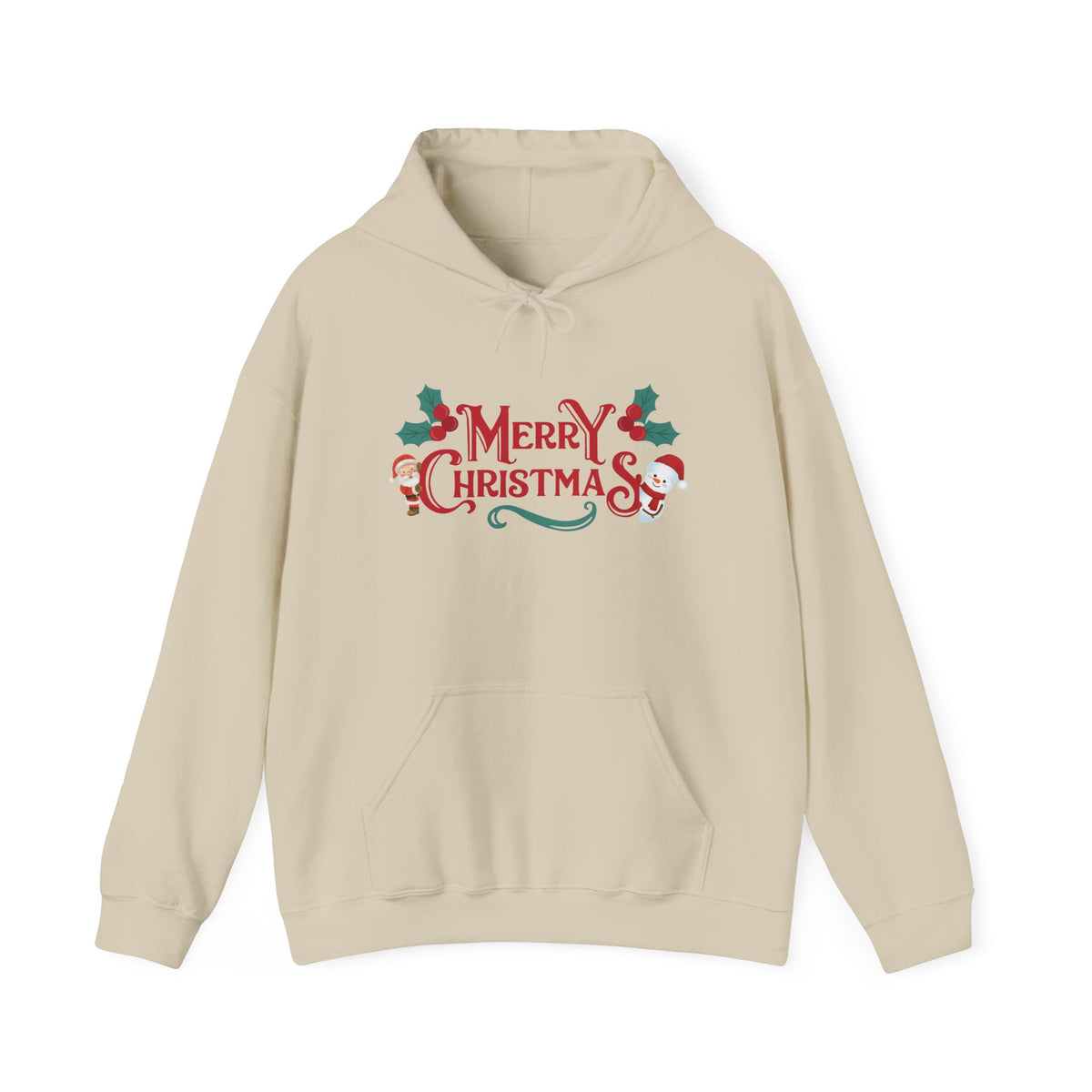 Merry Christmas Santa and Snowman Hoodie, Festive Holiday Sweatshirt
