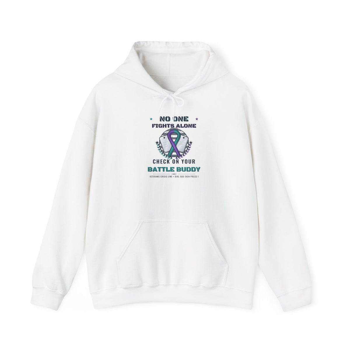 No One Fights Alone Light Colored Hoodie, Check On Your Battle Buddy Veteran Sweatshirt