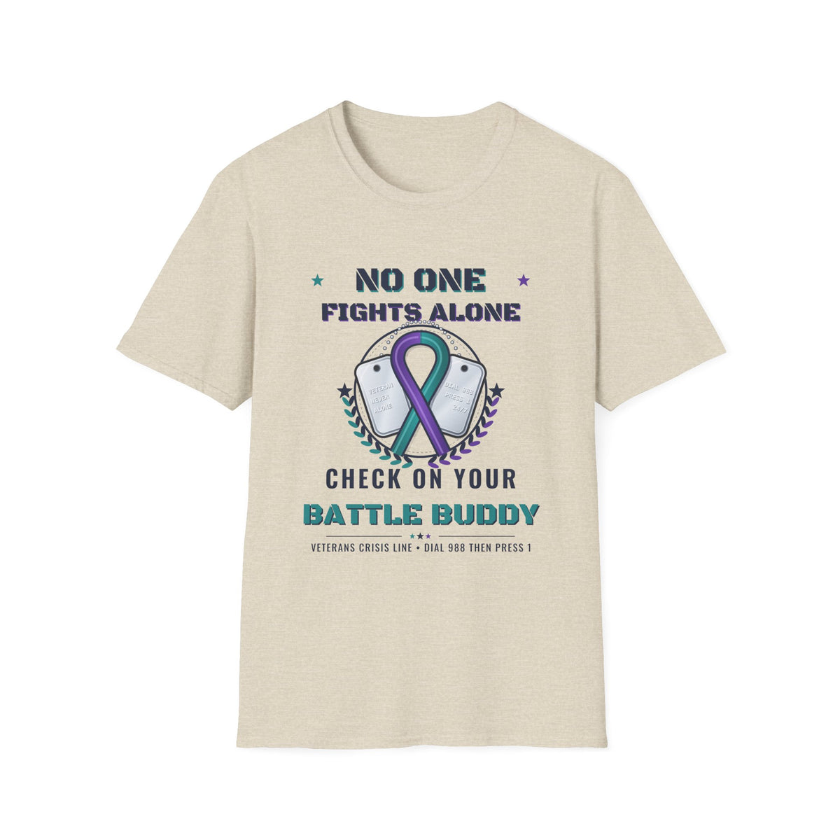 No One Fights Alone Light Colored Shirt, Check On Your Battle Buddy Veteran Tee, Suicide Prevention Awareness