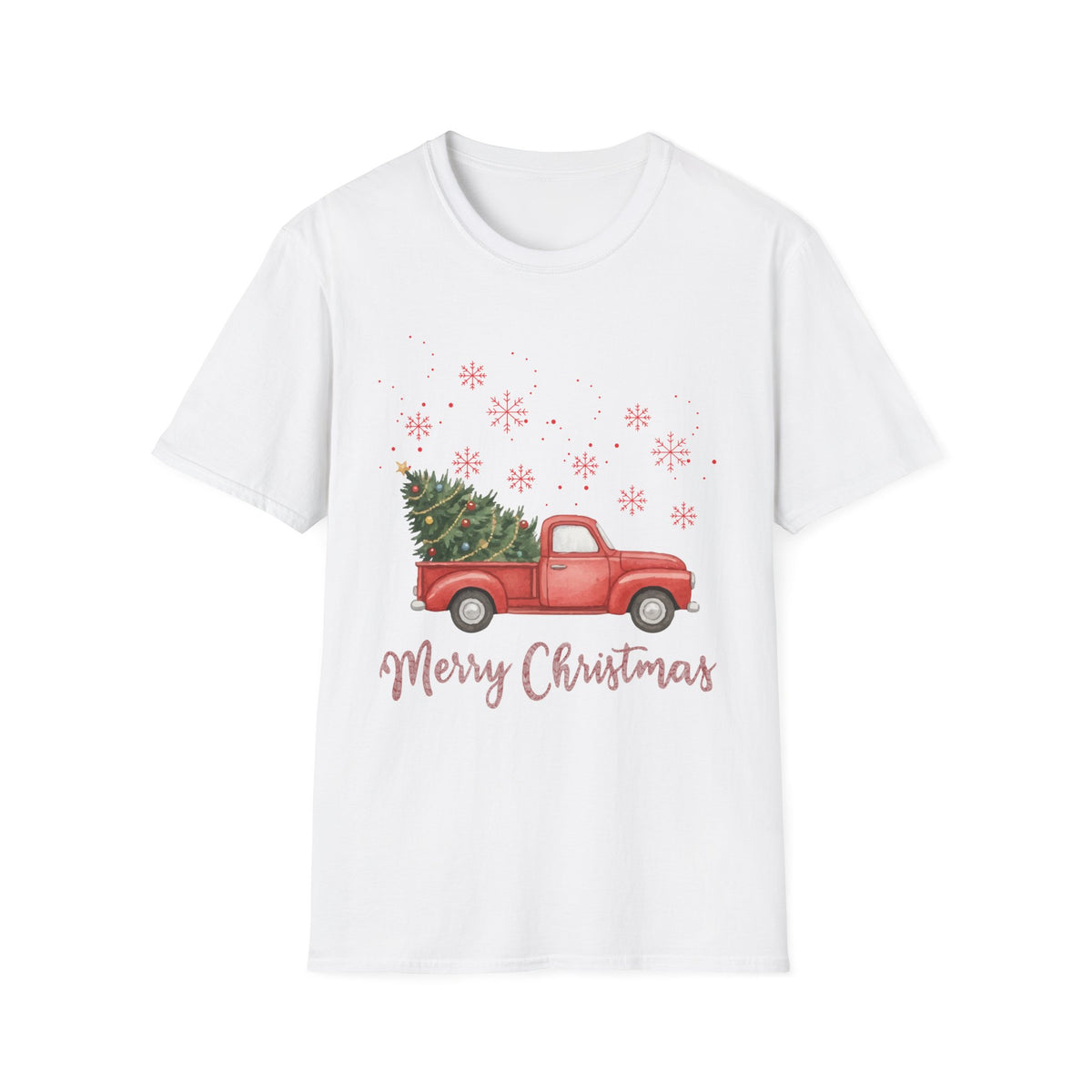 Merry Christmas Red Truck Shirt, Vintage Christmas Tree Truck Tee •