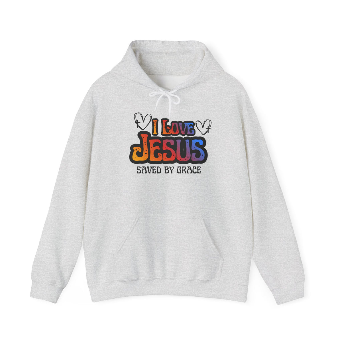 I Love Jesus Hoodie, Saved By Grace Colorful Christian Sweatshirt