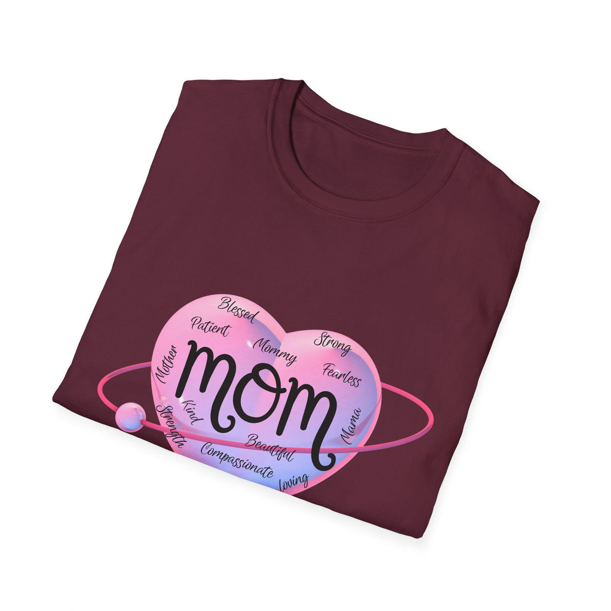 Mom Word Art Heart Light Colored Shirt, Pink Heart Mom Tee