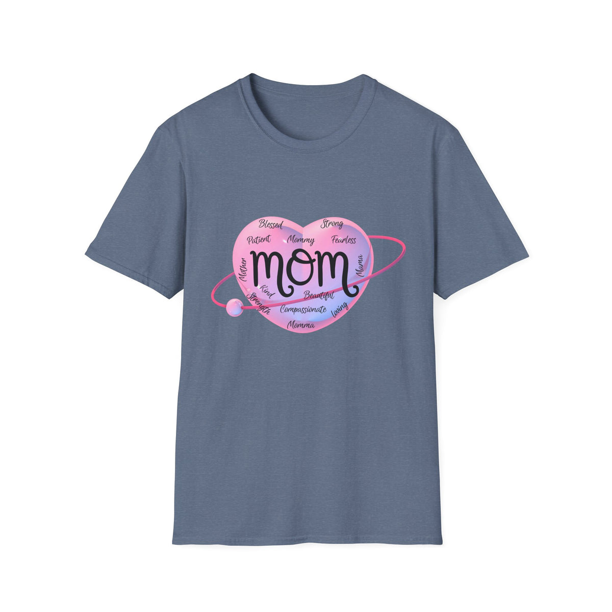 Mom Word Art Heart Light Colored Shirt, Pink Heart Mom Tee