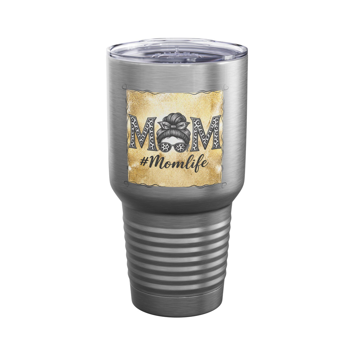 Mom Life Messy Bun 30oz Tumbler, Gold Leopard Mom Cup