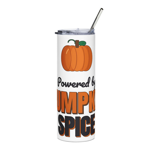 Powered by Pumpkin Spice 20oz White Tumbler, Fall Coffee Cup