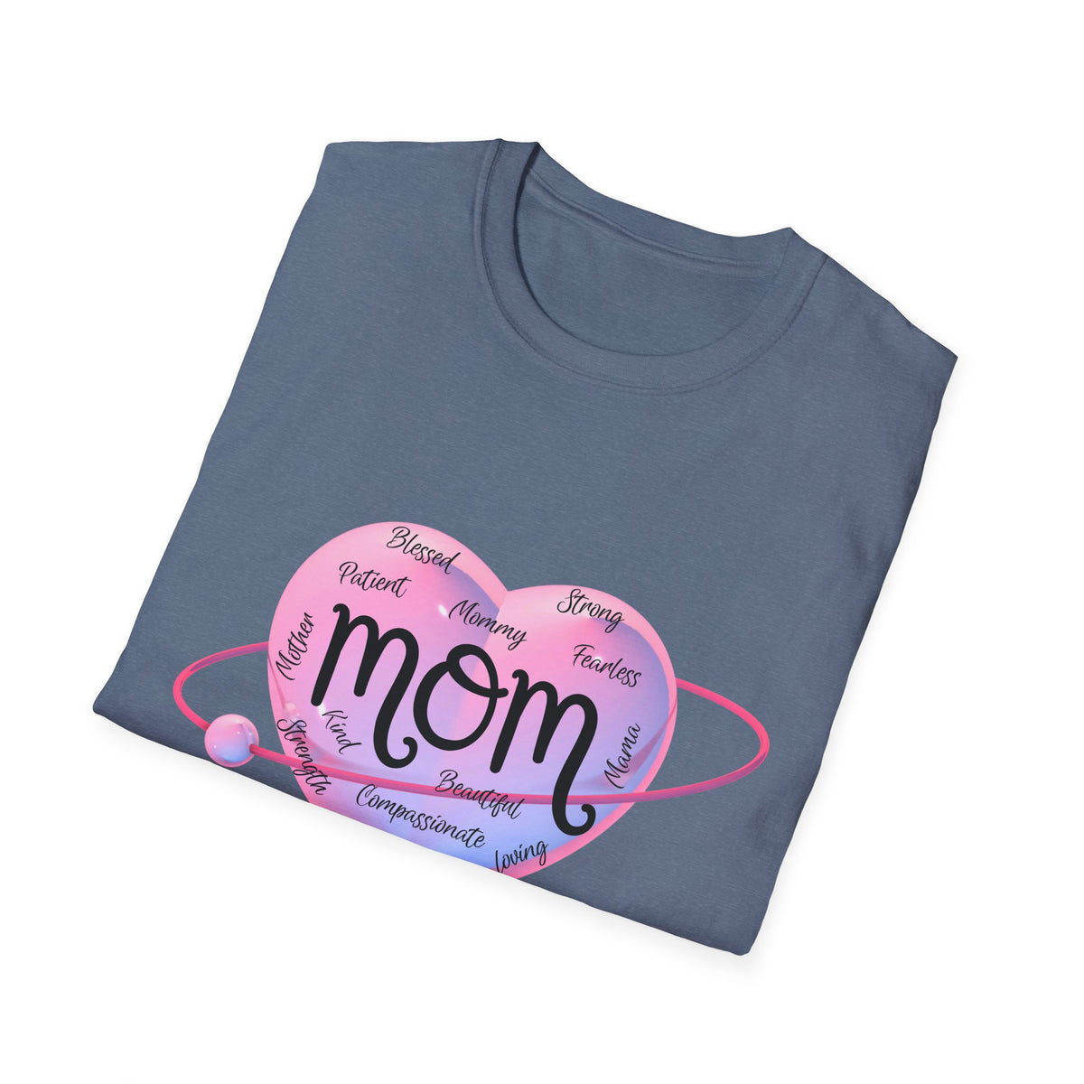 Mom Word Art Heart Light Colored Shirt, Pink Heart Mom Tee