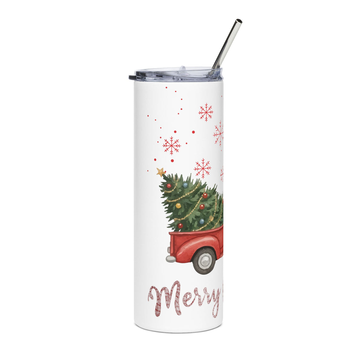 Merry Christmas Red Truck 20oz Tumbler, Farmhouse Christmas Cup