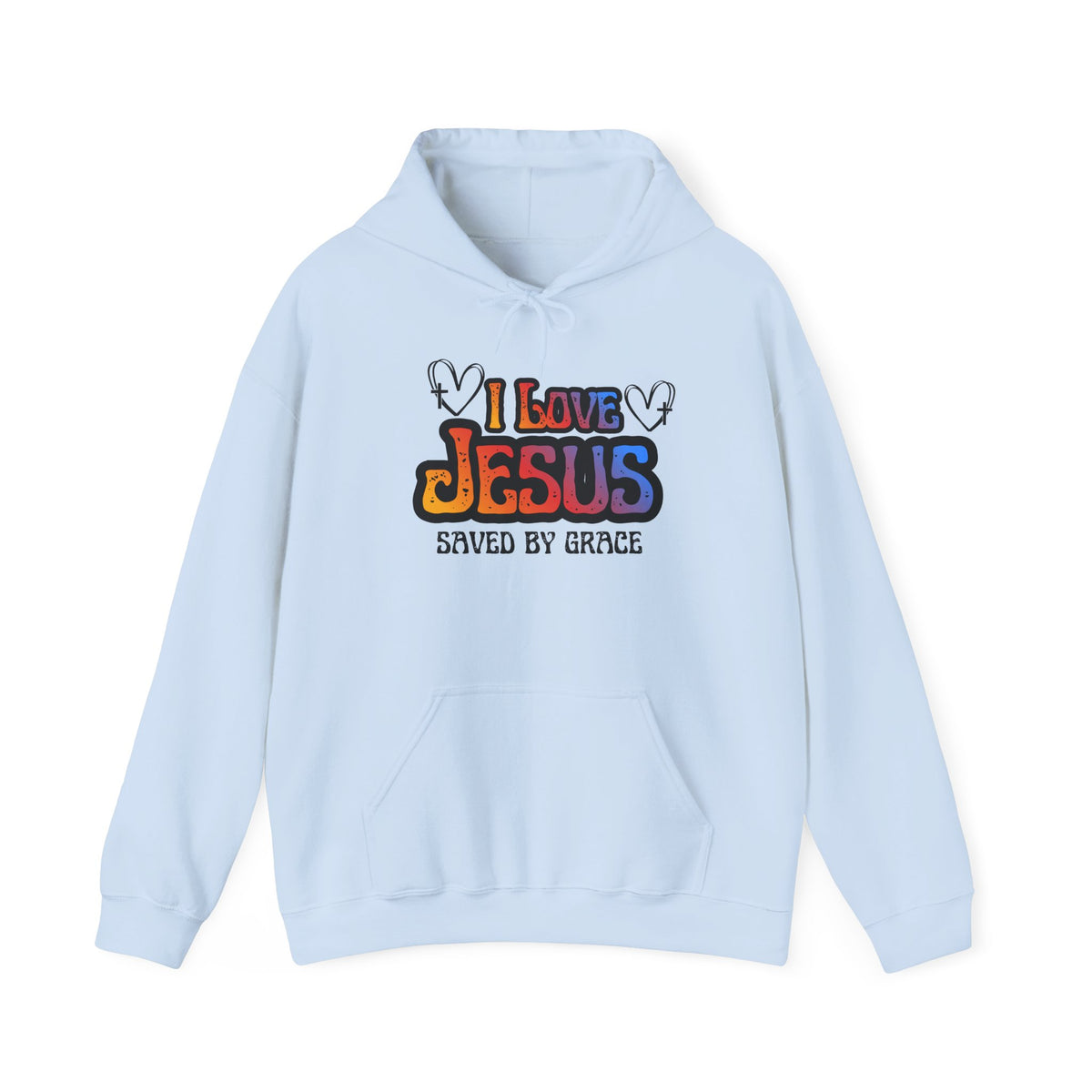 I Love Jesus Hoodie, Saved By Grace Colorful Christian Sweatshirt