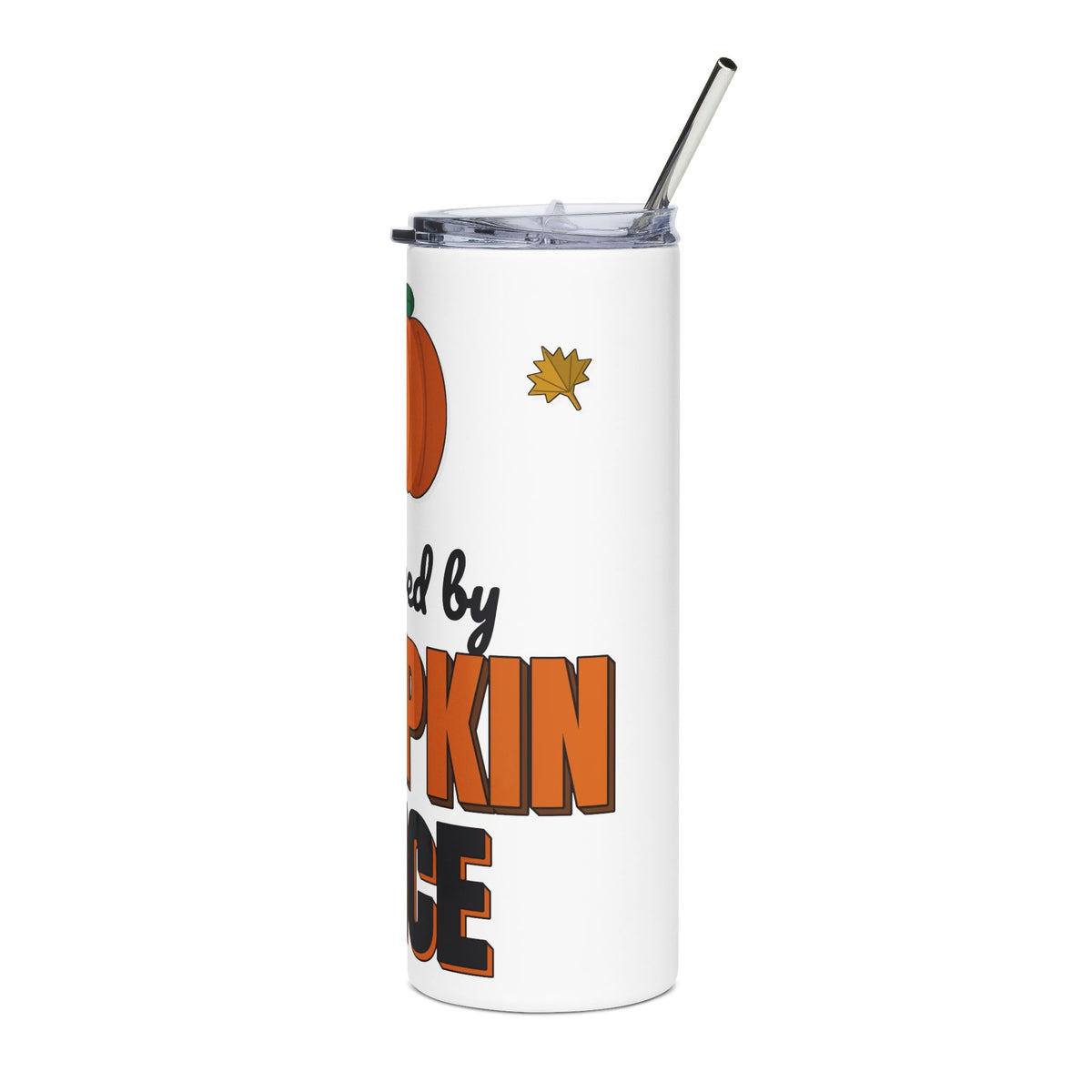 Powered by Pumpkin Spice 20oz White Tumbler, Fall Coffee Cup