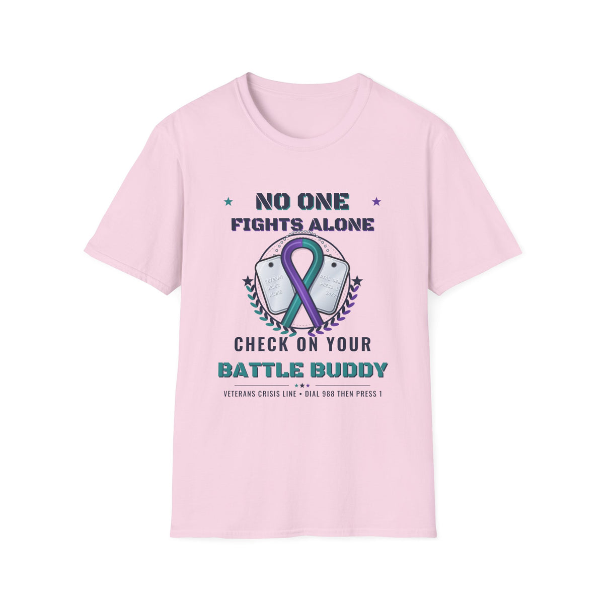 No One Fights Alone Light Colored Shirt, Check On Your Battle Buddy Veteran Tee, Suicide Prevention Awareness