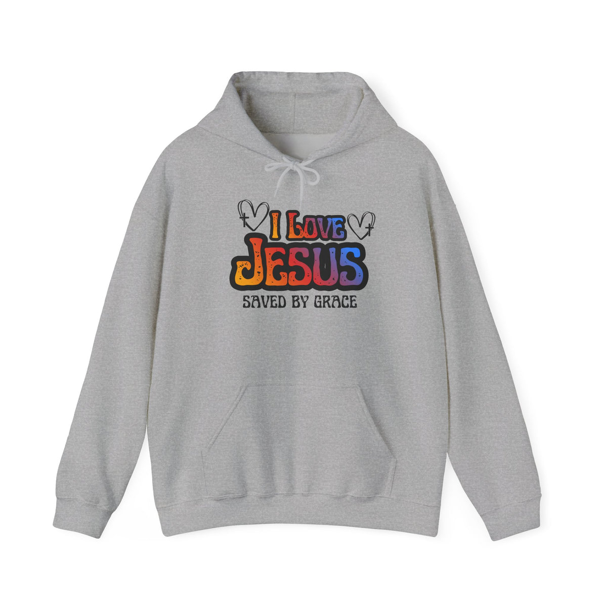 I Love Jesus Hoodie, Saved By Grace Colorful Christian Sweatshirt