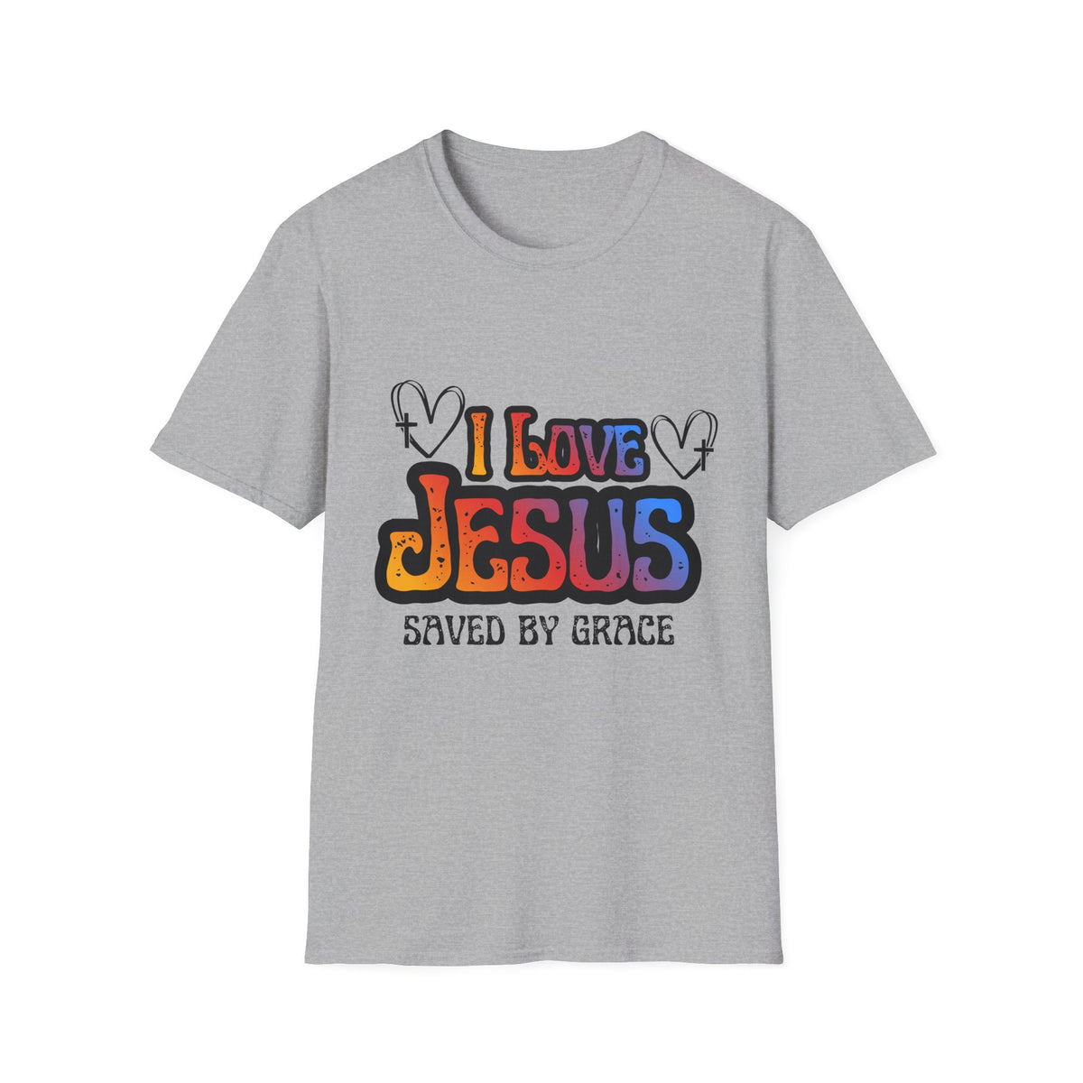 I Love Jesus Shirt, Saved By Grace Colorful Christian Tee